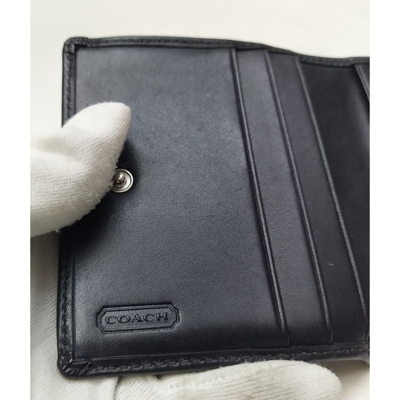 Coach Black Leather Buckle Credit Card Bifold Square Wallet - Picture 12 of 14